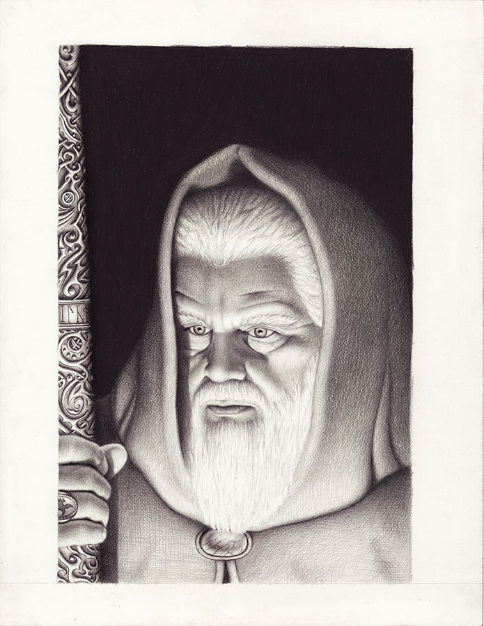 Brom, grayscale artwork by Christopher Paolini, drawing Brom