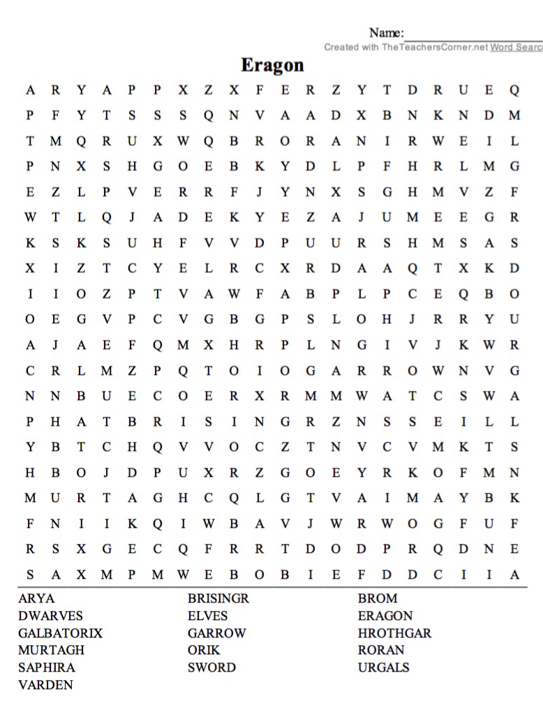 Eragon Word Search Image