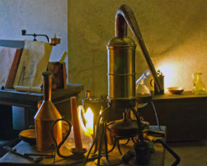 Alchemist laboratory interior.