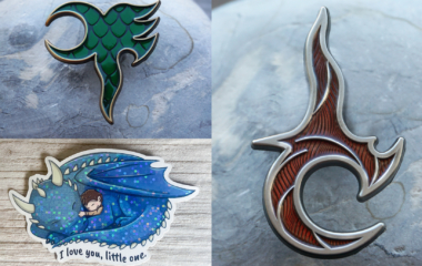 brisingr pin, Little One sticker, yawë pin