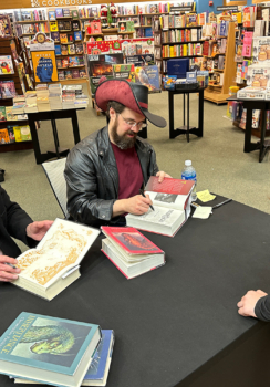 Christopher Paolini and Gerard Doyle in Barnes & Noble in Clifton New Jersey, November 7, 2023. New Jersey 2023. Photo by Peter Monin.