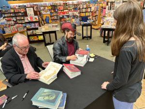 Christopher Paolini and Gerard Doyle in Barnes & Noble in Clifton New Jersey, November 7, 2023. New Jersey 2023. Photo by Peter Monin.